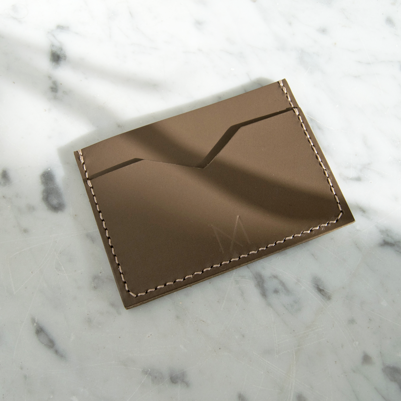 Slim Leather Card Holder in Taupe