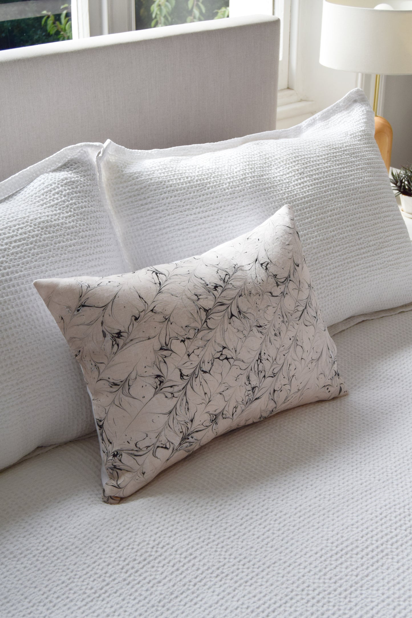 Hand-Marbled Cushion with Insert | Blush with Black Accents