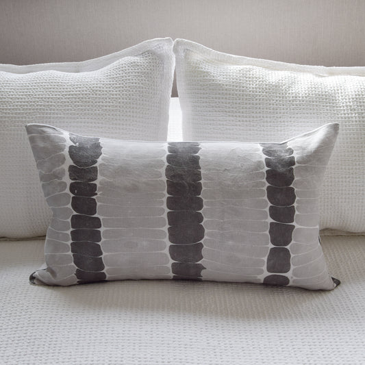 Hand-Marbled Cushion with Insert | Dusty Blue & Dark Gray Stripe