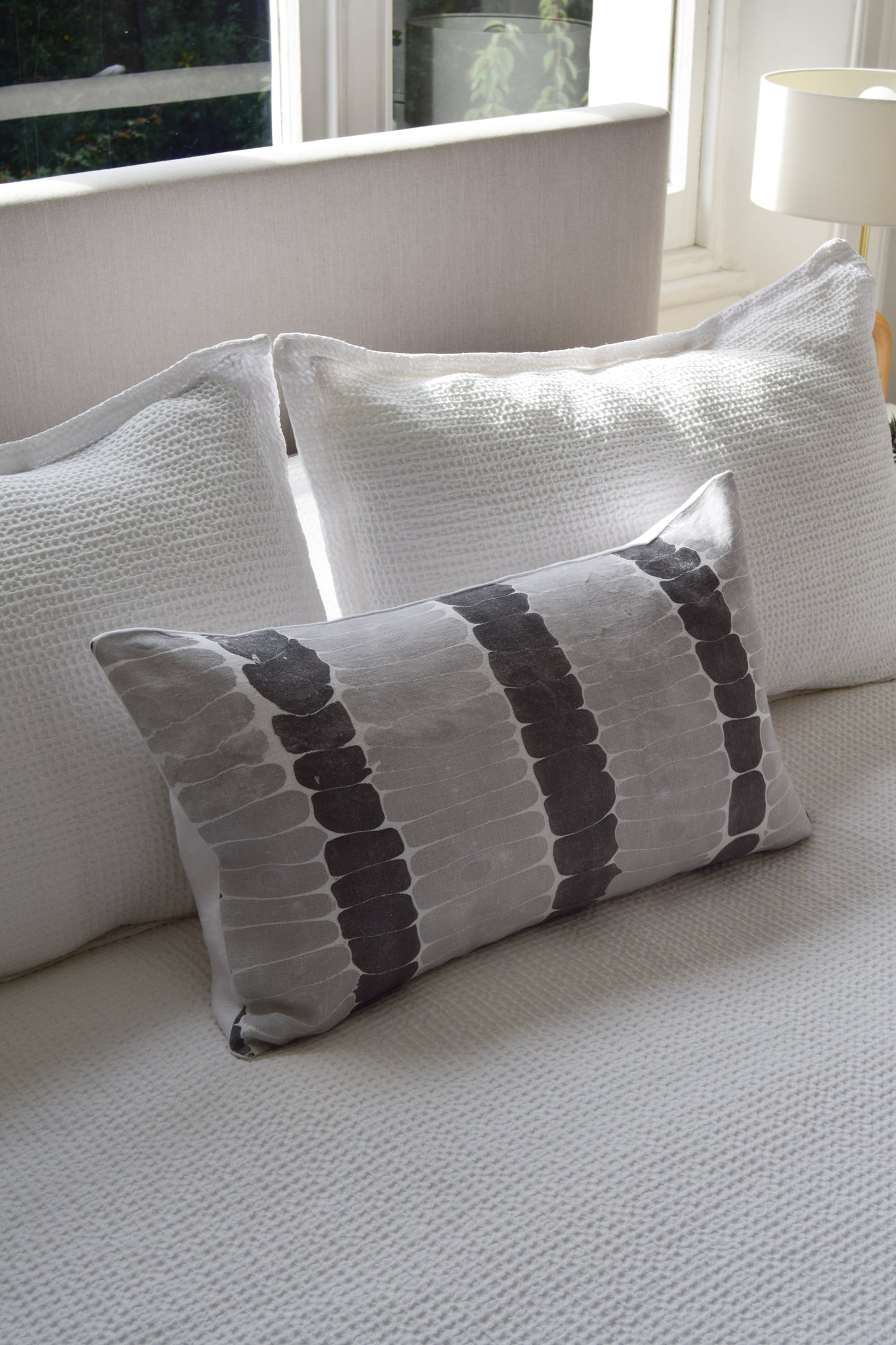 Hand-Marbled Cushion with Insert | Dusty Blue & Dark Gray Stripe