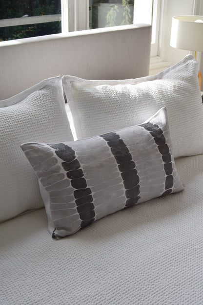 Hand-Marbled Linen Cushion - Dusty Blue & Dark Gray Stripe