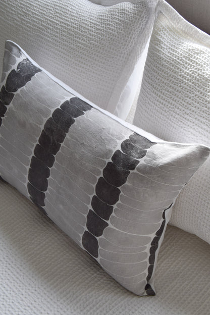 Hand-Marbled Linen Cushion - Dusty Blue & Dark Gray Stripe