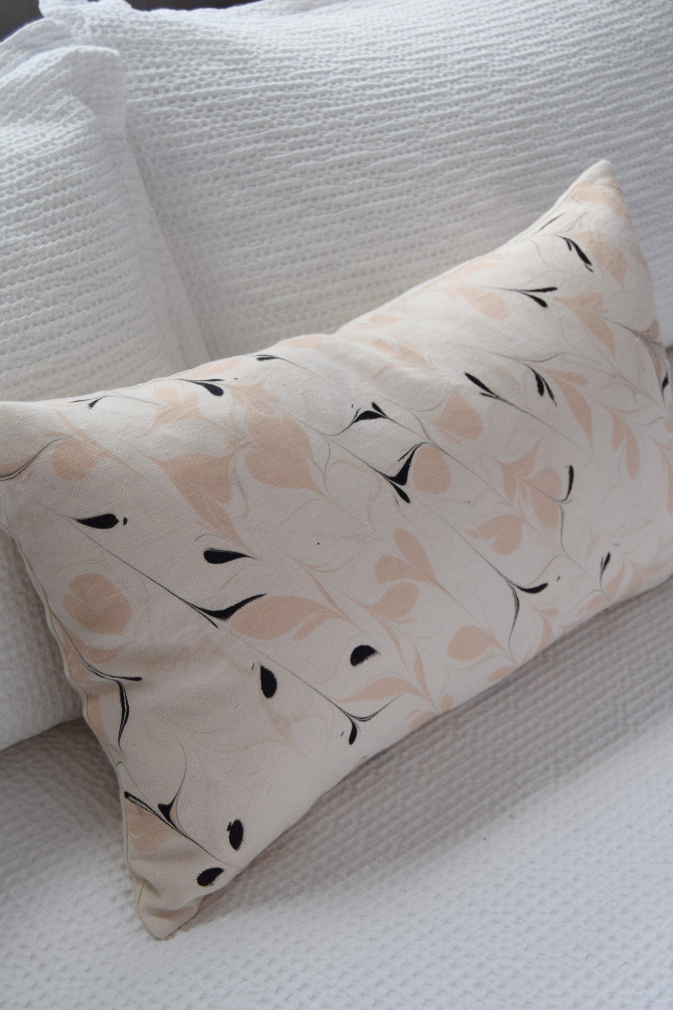 Hand-Marbled Cushion with Insert | Blush Vines