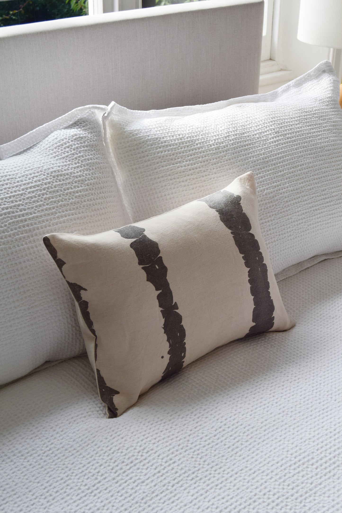 Hand-Marbled Cushion with Insert | Beige with Black Stripe