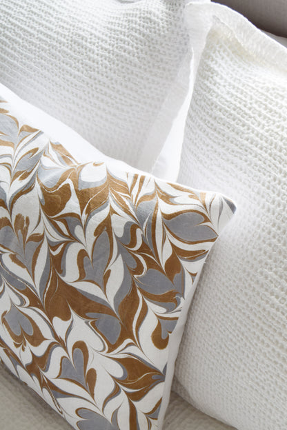 Hand-Marbled Linen Cushion - Dusty Blue & Brown