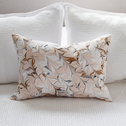 Hand-Marbled Linen Cushion - Blush, Brown, Dusty Blue
