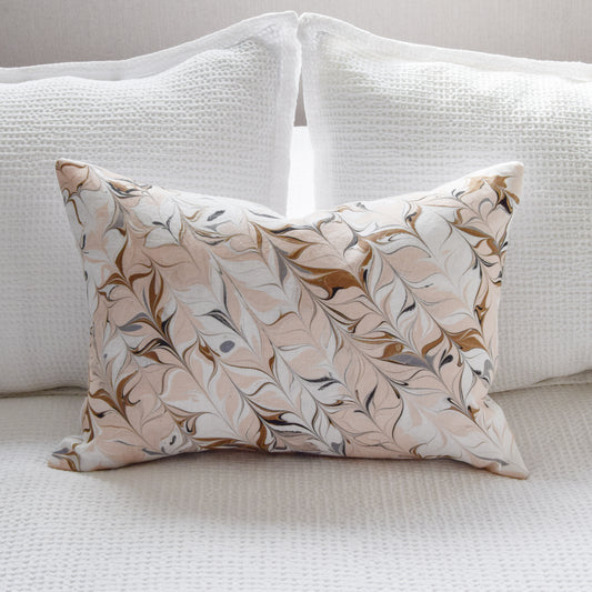 Hand-Marbled Cushion with Insert | Blush, Brown, Dusty Blue