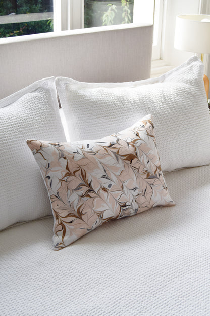Hand-Marbled Linen Cushion - Blush, Brown, Dusty Blue