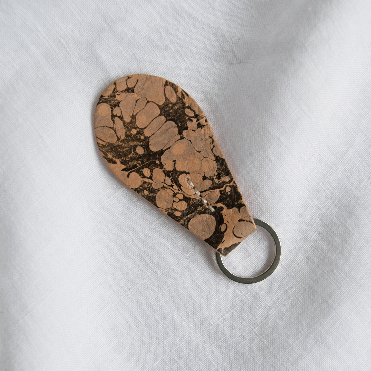 Marbled Leather Teardrop Key Fob - Dusty Blue & Black