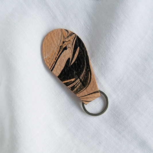 Marbled Leather Teardrop Key Fob - Black & White Marble