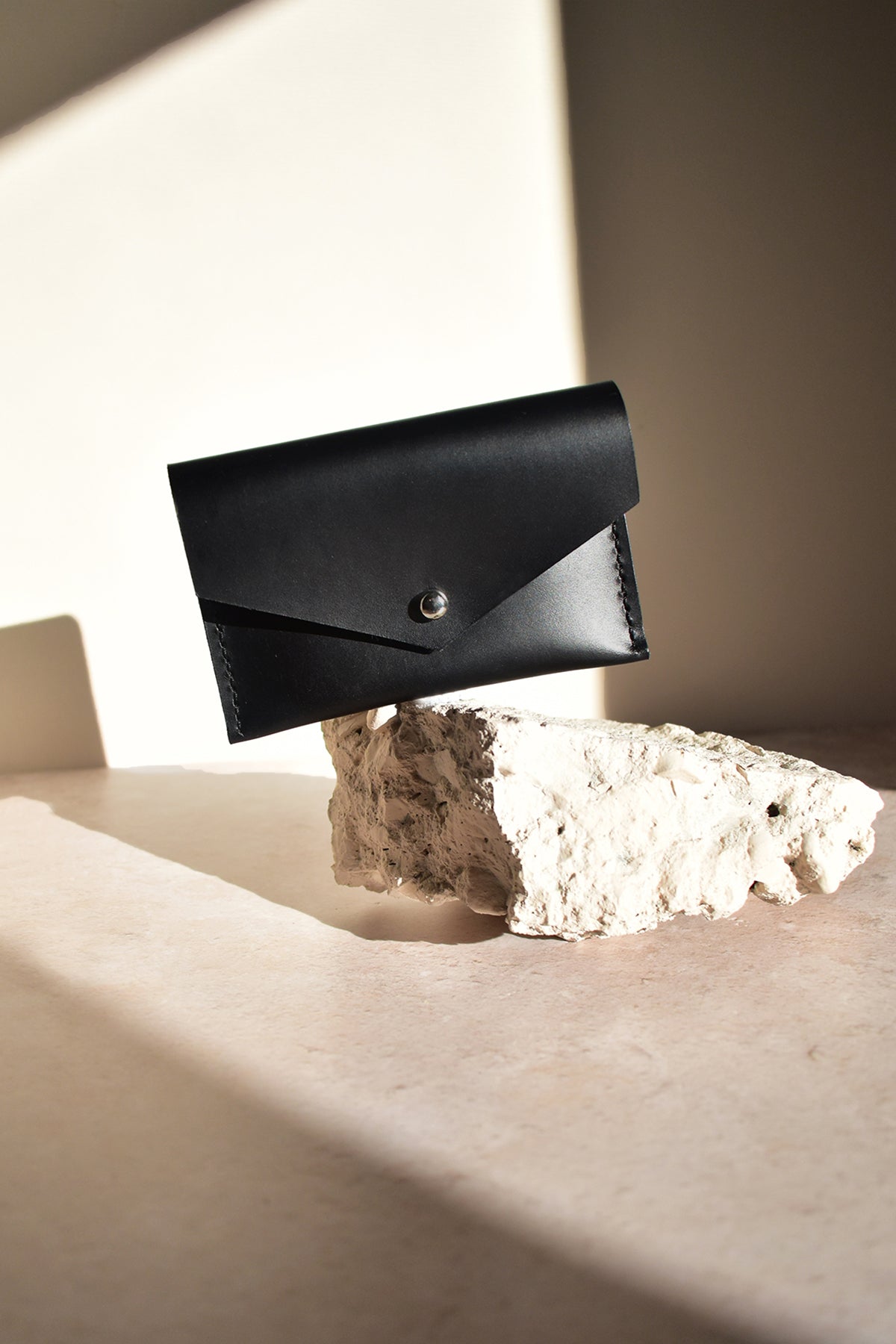 Geometric Leather Card Holder in Black