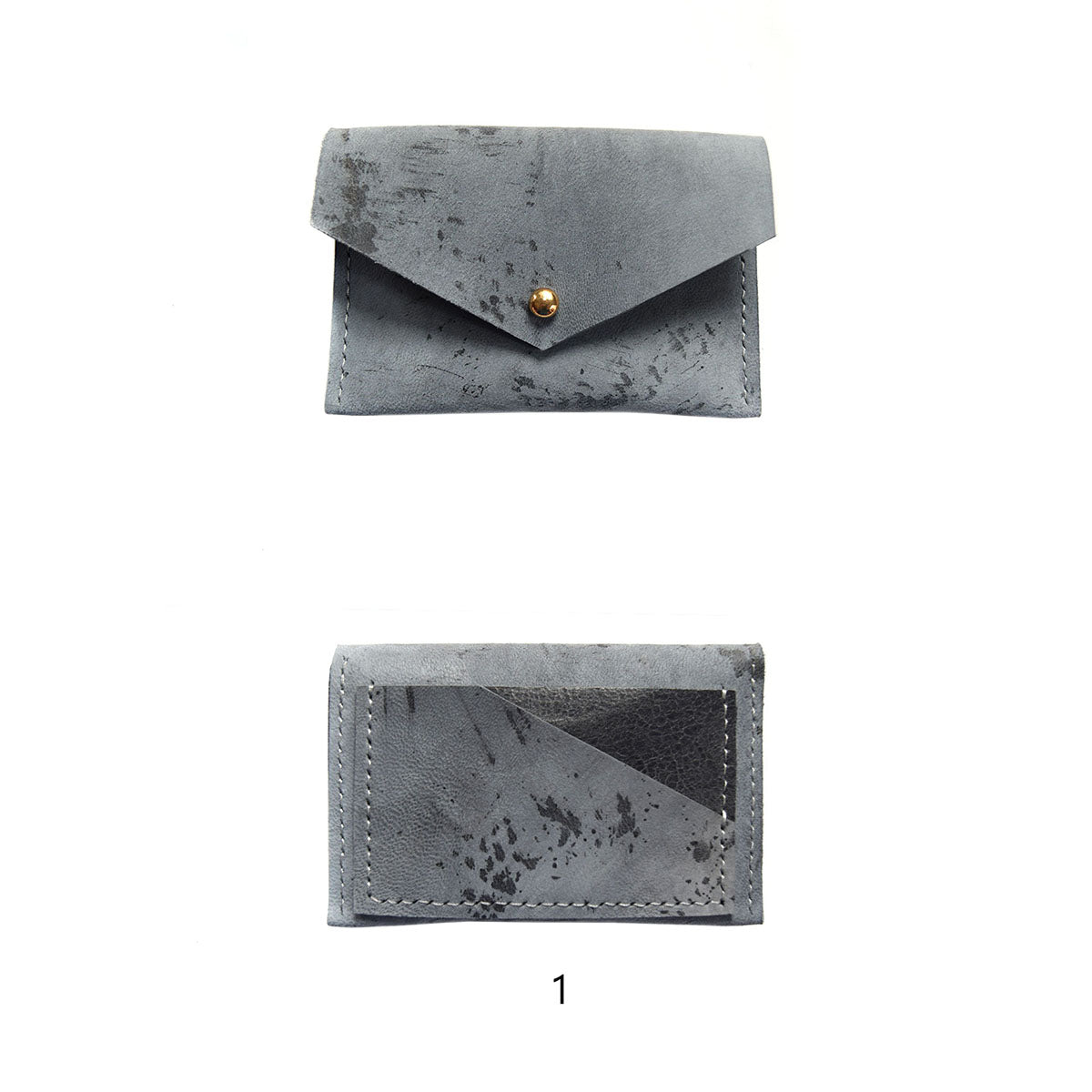 Geometric Leather Card Holder in Blue Splatter
