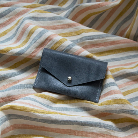 Geometric Leather Card Holder in Slate Blue