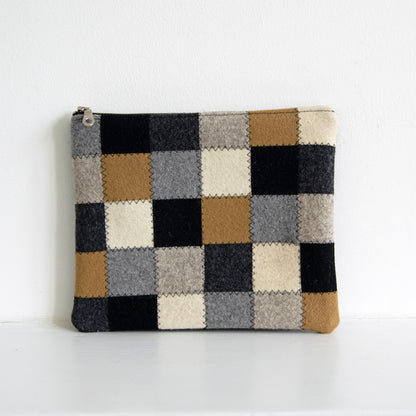 Patchwork Wool Zip Pouch - Neutrals