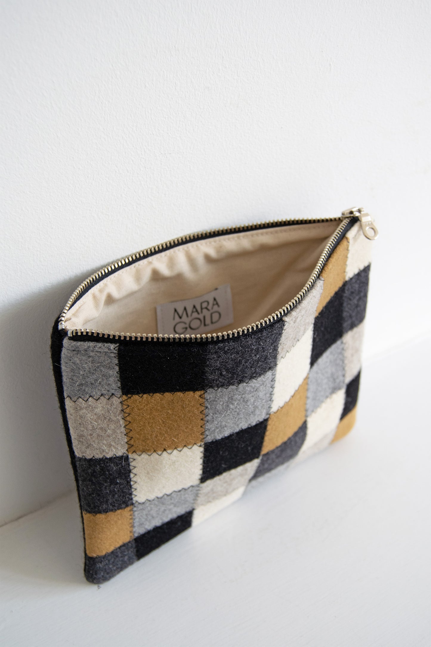 Checkered Wool Zip Pouch - Neutrals