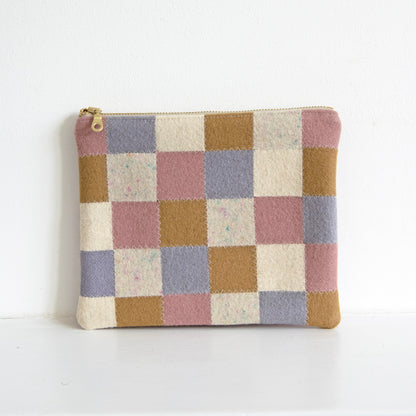 Patchwork Wool Zip Pouch - Pastels