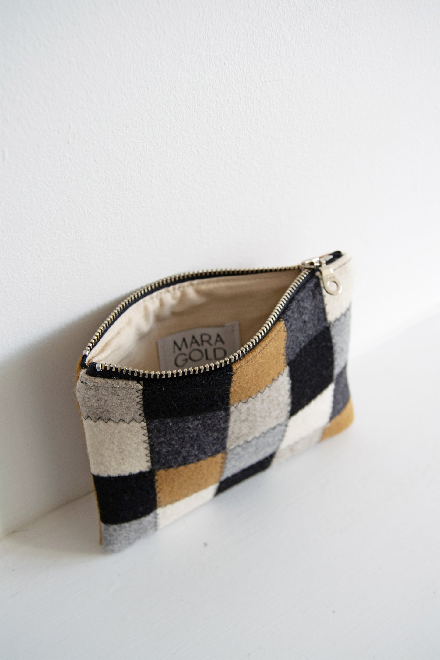 Small Checkered Wool Zip Pouch - Neutrals