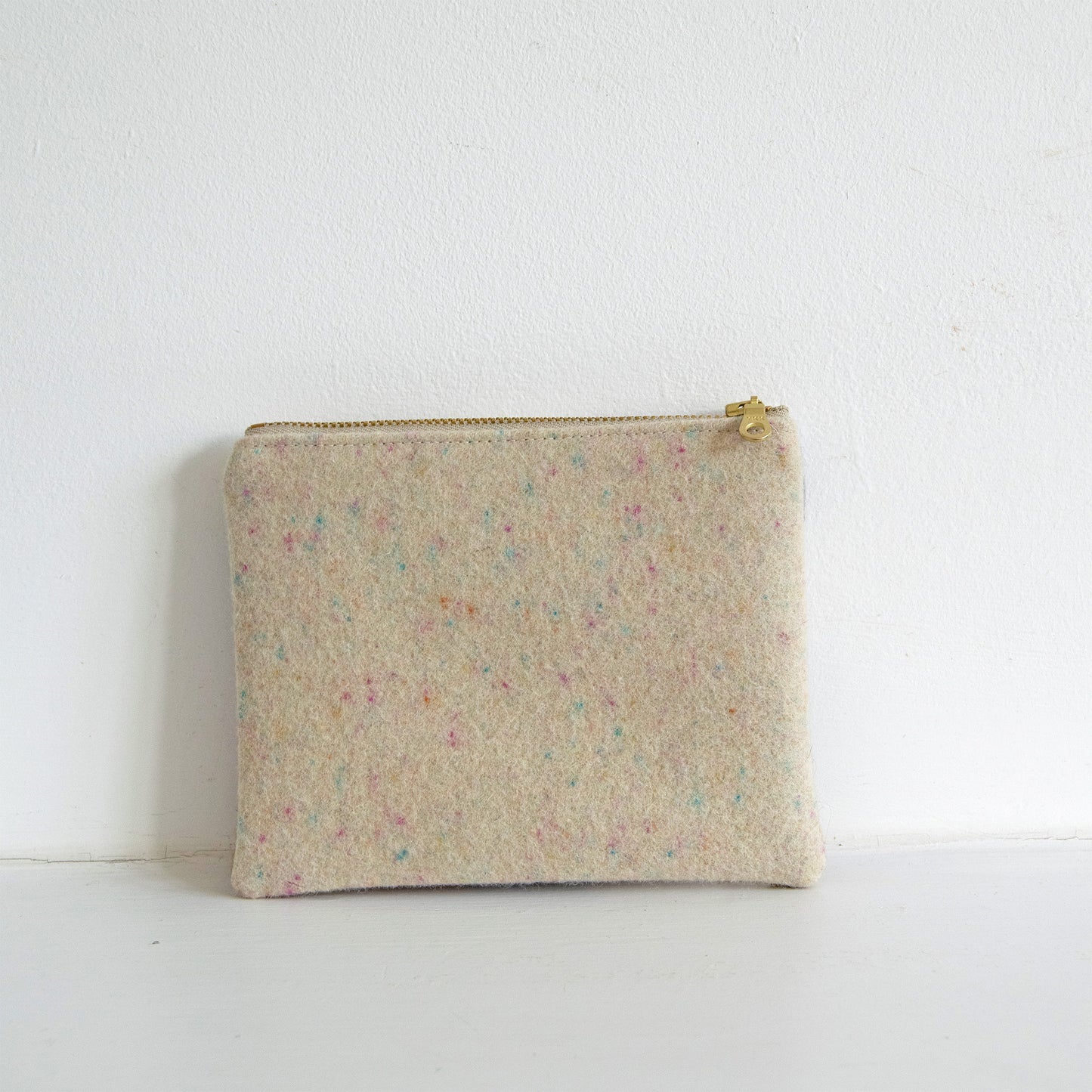 Small Checkered Wool Zip Pouch - Pastel