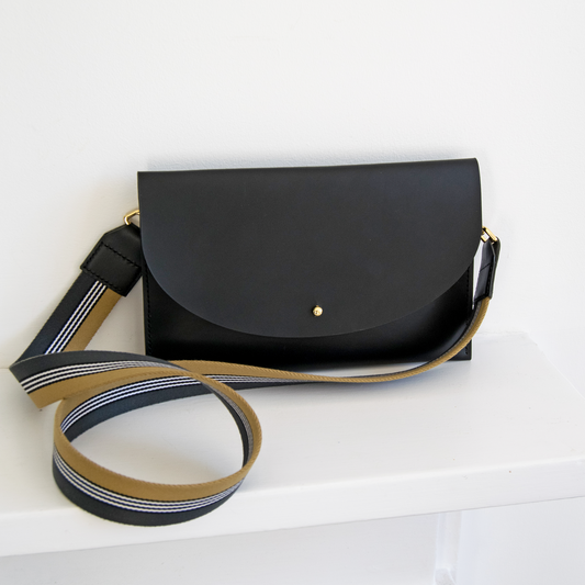Black Leather Convertible Crossbody Bag