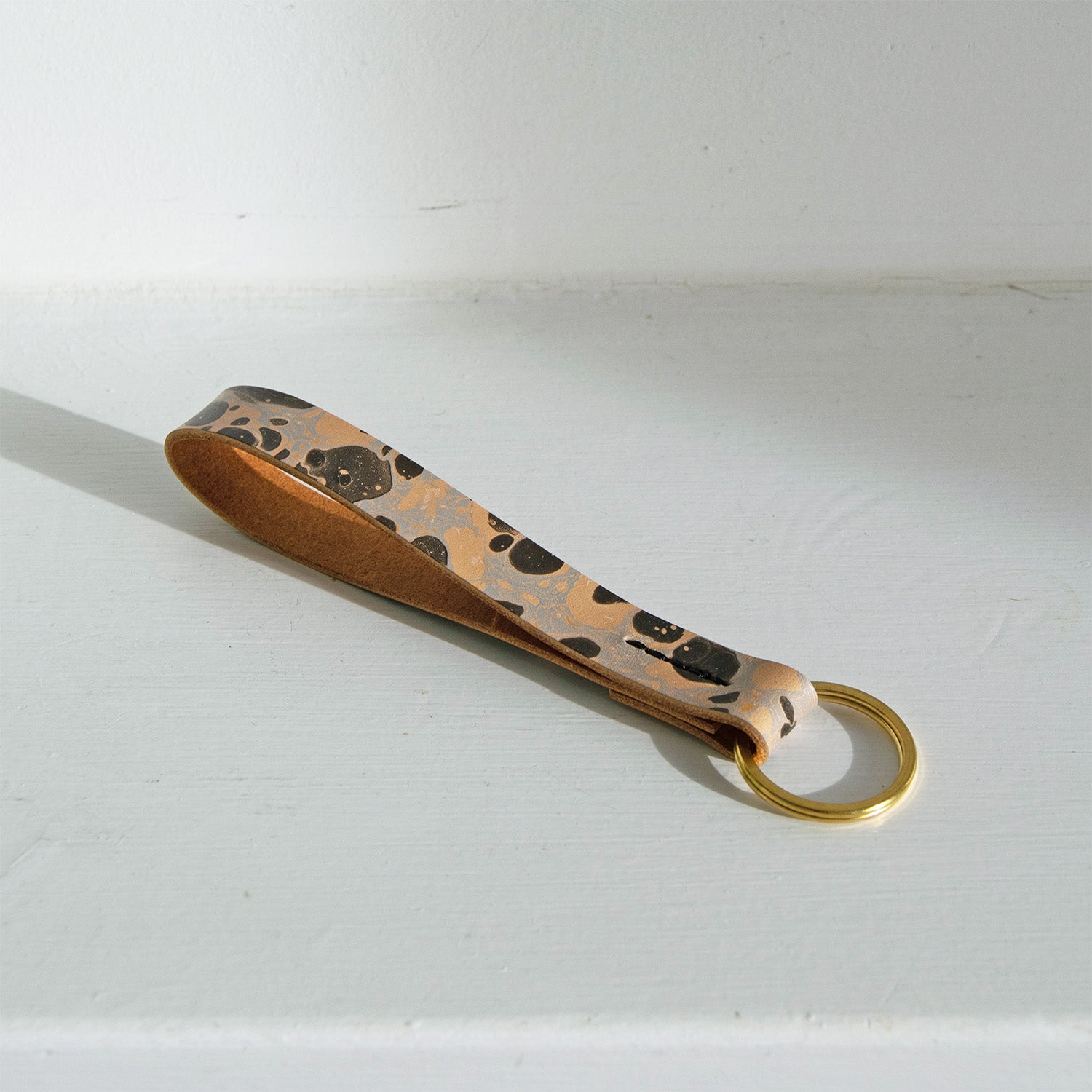Stone Key Fob Hand-Marbled Italian Leather Key Fob | Black & Dusty Blue Stone, With ...