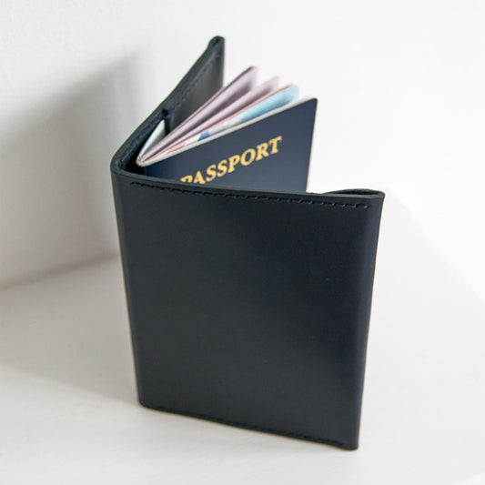 Leather Passport Holder in Navy