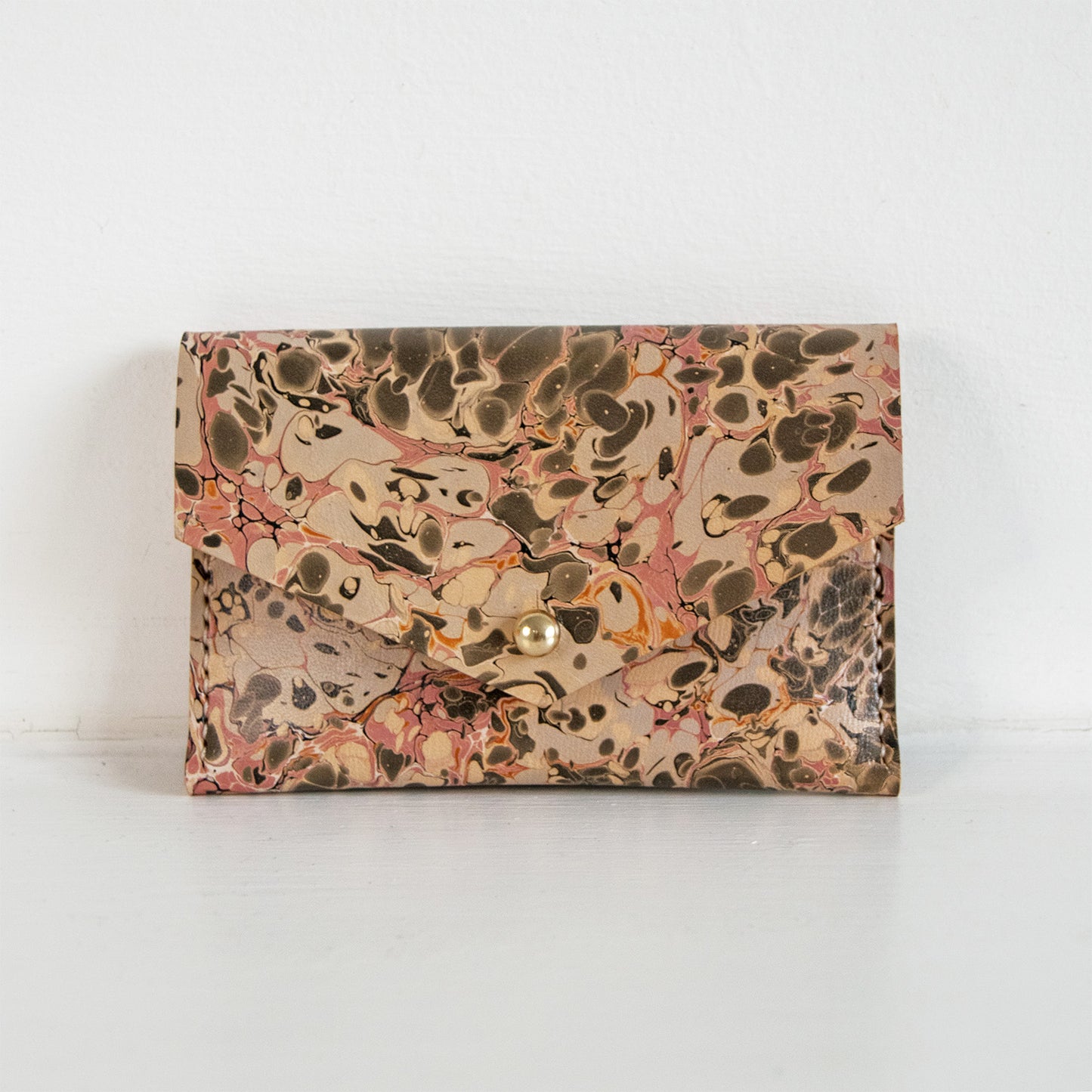 Marbled Leather Card Holder - Multi-Color Pebble