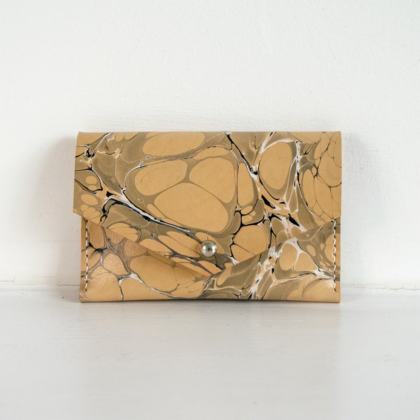 Marbled Leather Card Holder - Black, Navy & White Stone