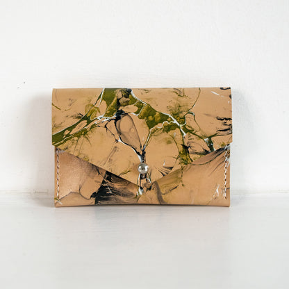 Marbled Leather Card Holder - Olive Green, Black & White