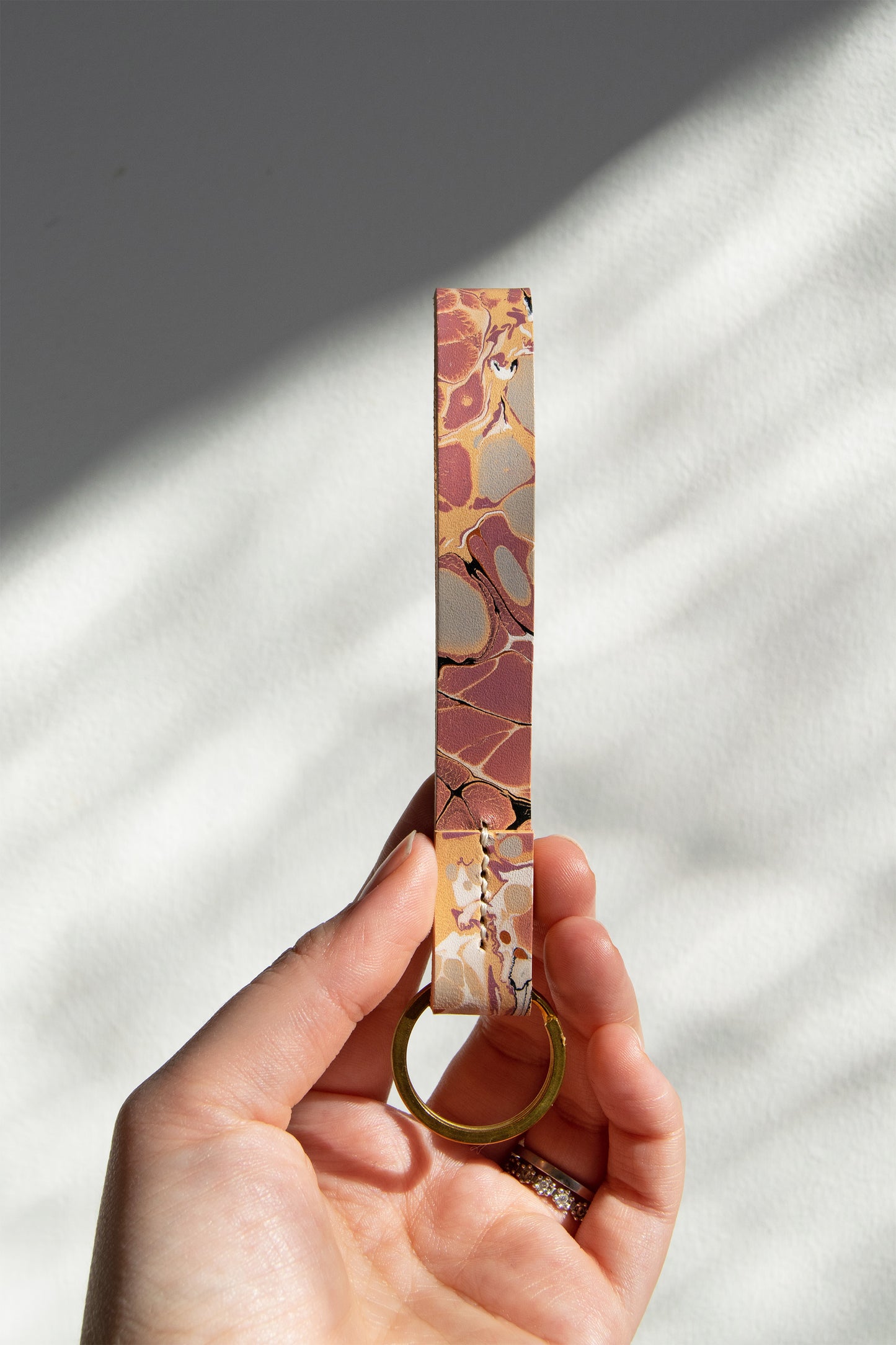 Marbled Leather Key Fob - Multi-Color Stone