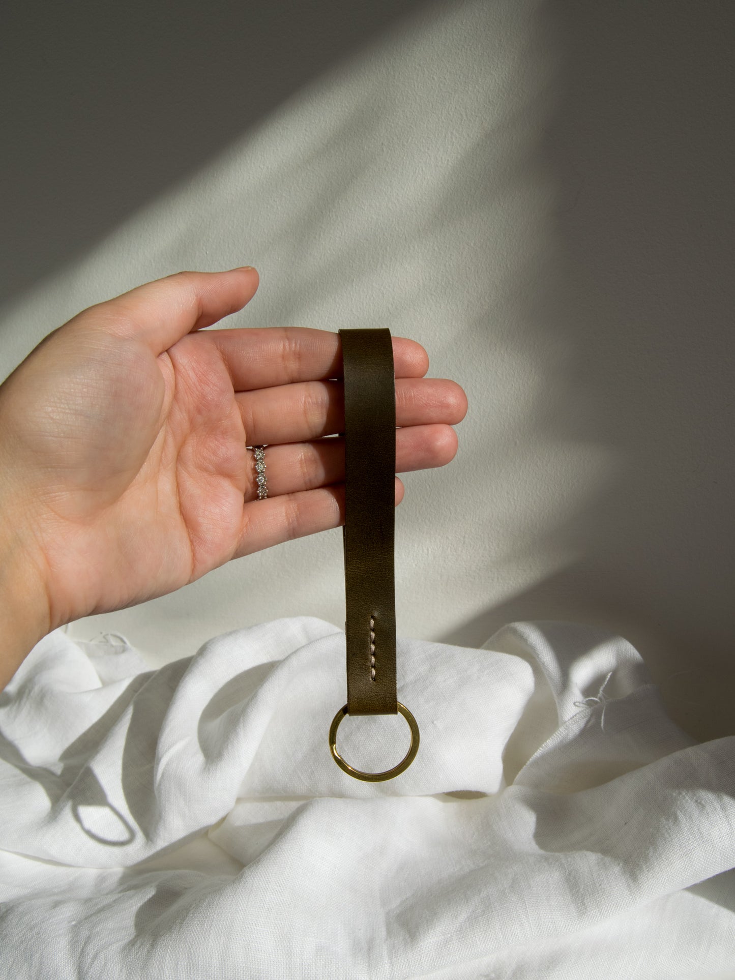 Leather Key Fob in Olive Green