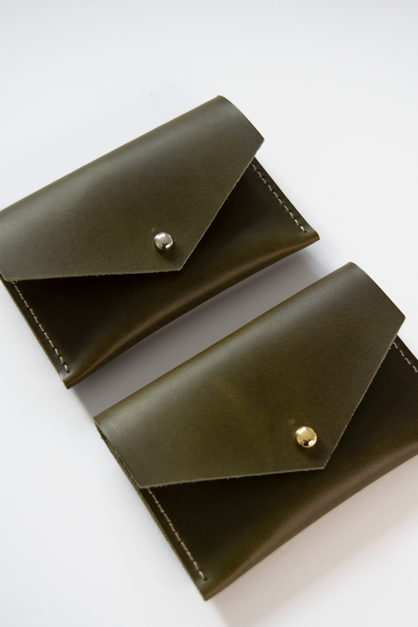 Geometric Leather Card Holder in Olive Green