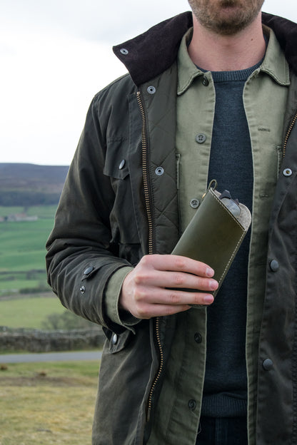 Leather Sunglasses Sleeve in Olive Green