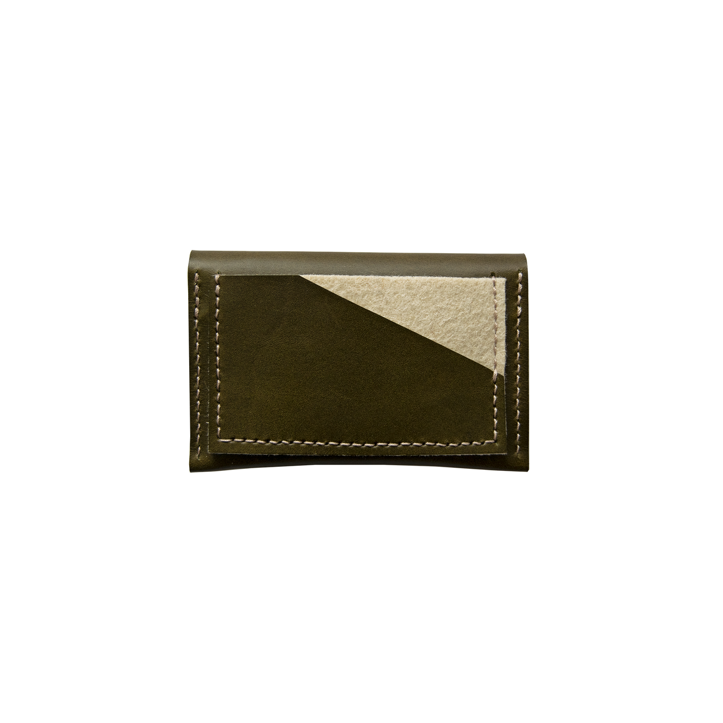 Geometric Leather Card Holder in Olive Green