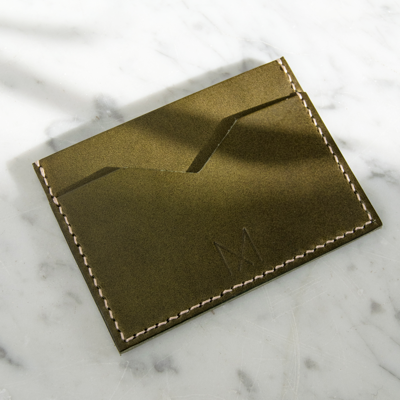 Slim Leather Card Holder in Olive Green