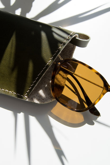 Leather Sunglasses Sleeve in Olive Green
