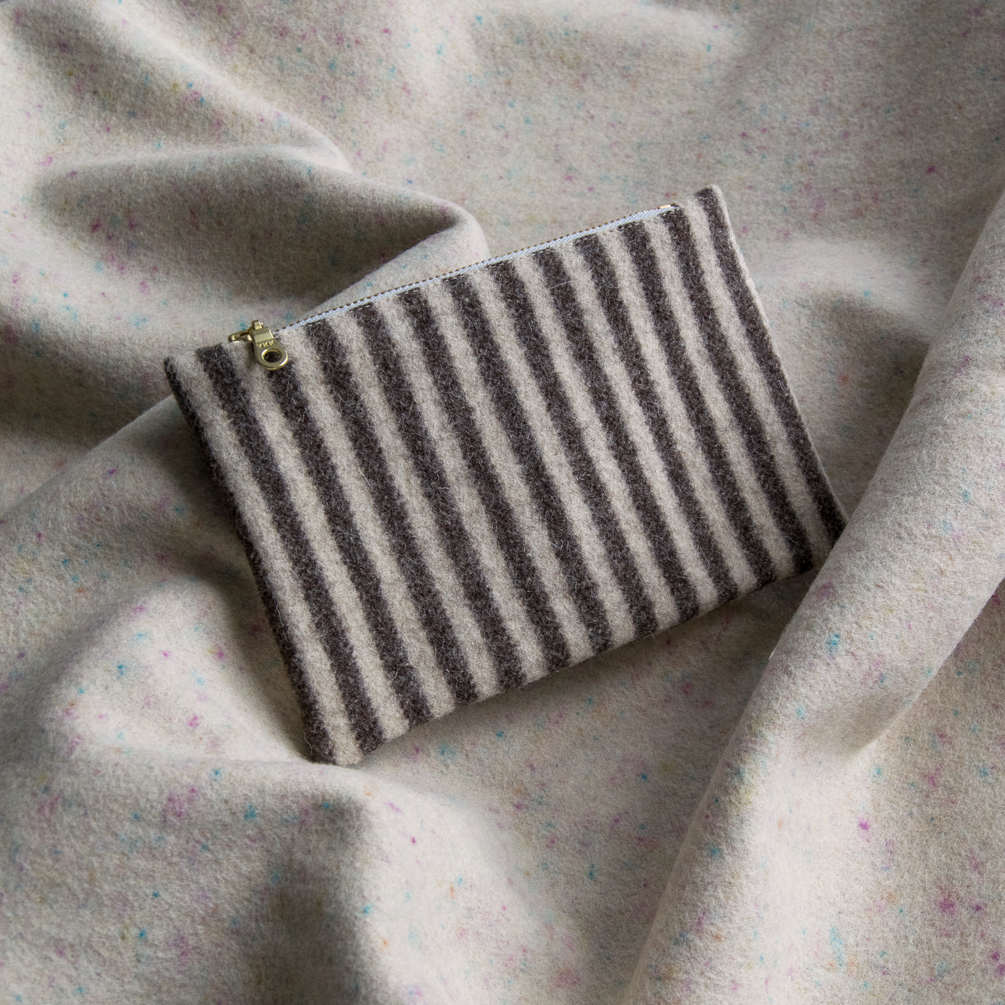 Small Wool Zip Pouch in Brown Stripe