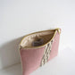 One of a Kind Small Wool Zip Pouch - Dusty Rose & Brown Stripe